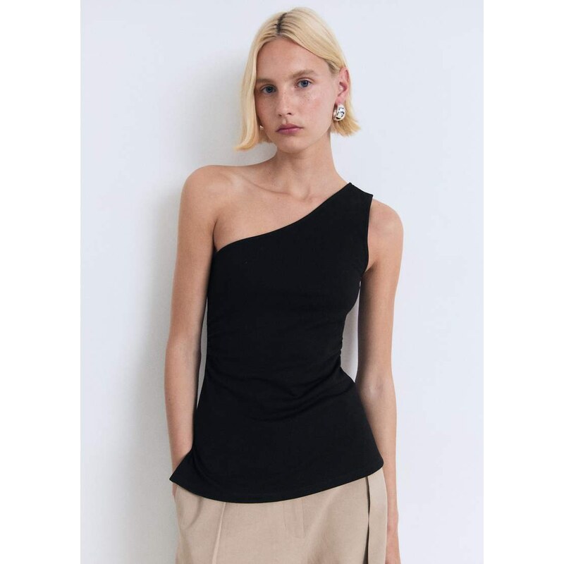 Mango one shoulder top with ruched side detail in black 115586588