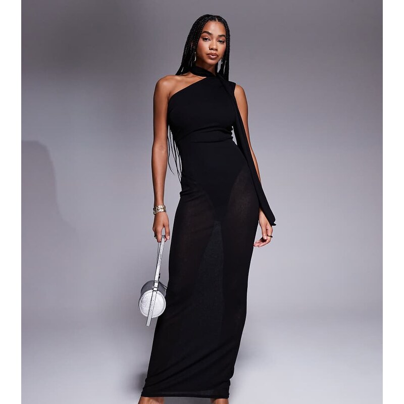 Kaiia exclusive one shoulder mesh scarf detail sheer maxi dress in 107238576