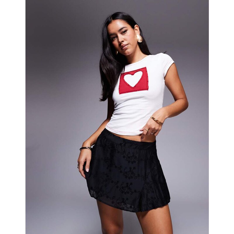 Princess Polly Perilla embroidered skater mini skirt in black