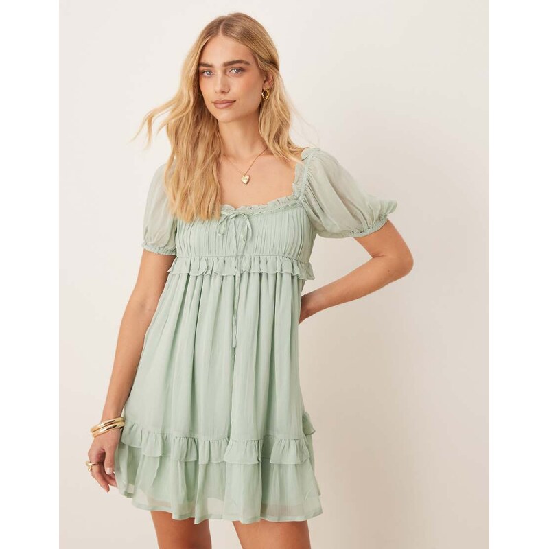 ASOS DESIGN babydoll shift mini dress in sage green