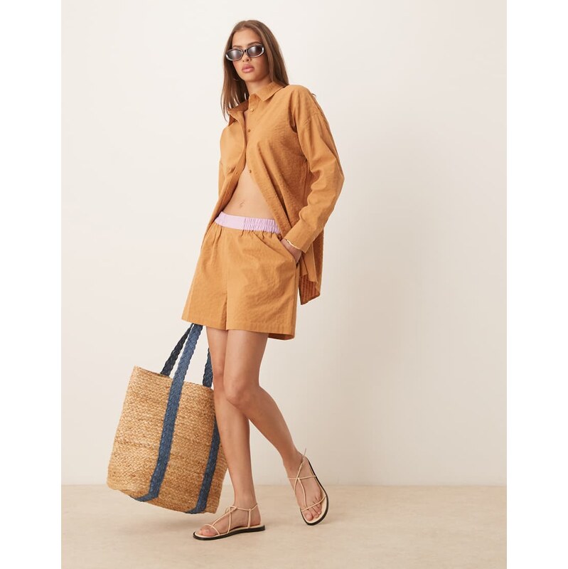 ASOS DESIGN seersucker boxer shorts with contrast waistband co-ord in 106914101
