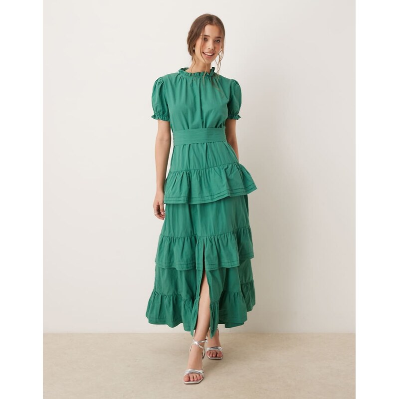 Dream Sister Jane puff sleeve tiered maxi dress in green 106914167