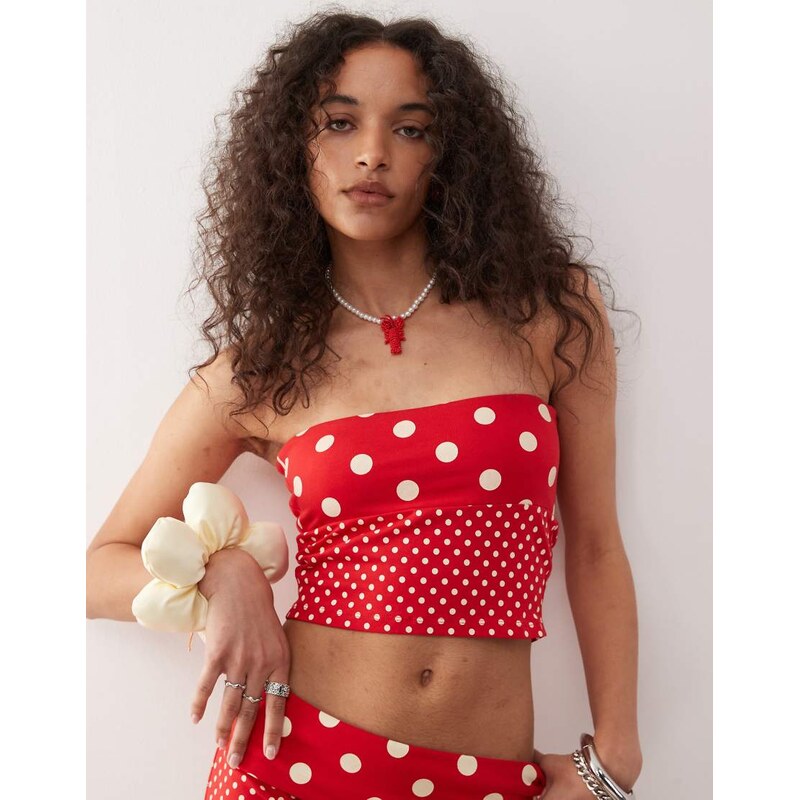 Reclaimed Vintage mixed polka dot print bandeau top co-ord in