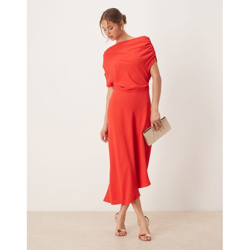 Mango asymmetric midi dress in red