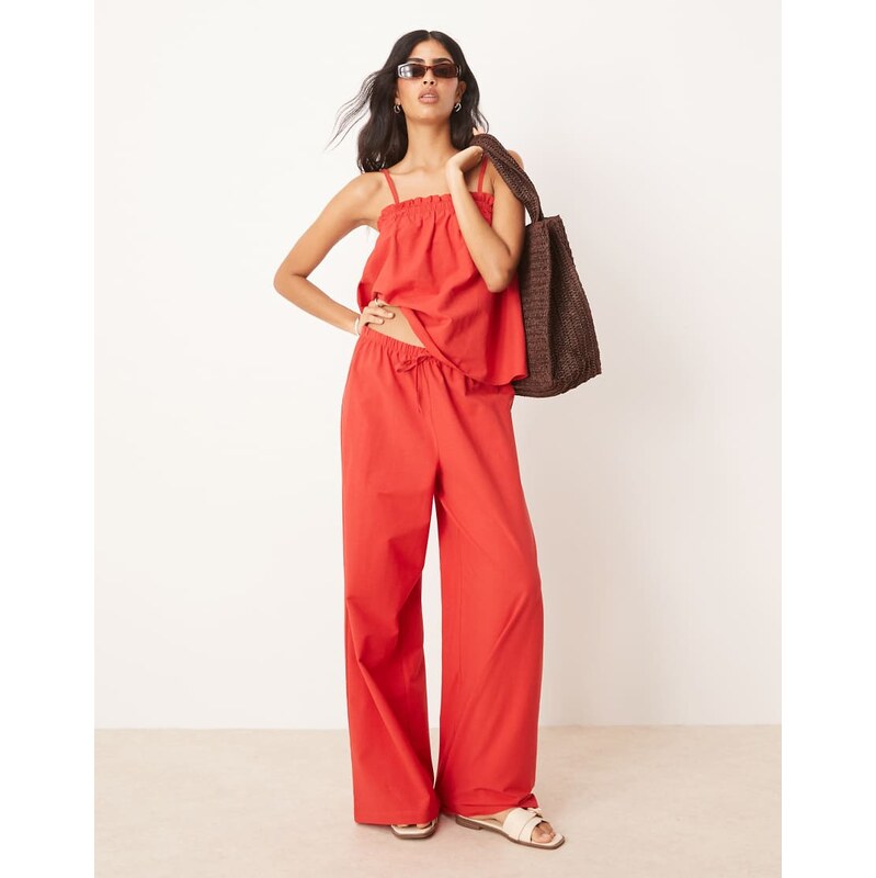 ASOS DESIGN linen blend wide leg trouser in red co ord