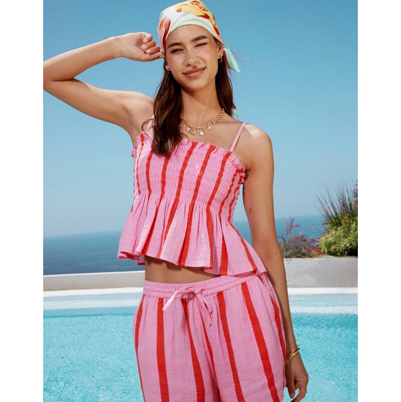Iisla & Bird peplum top co-ord in pink and red stripe 106915620