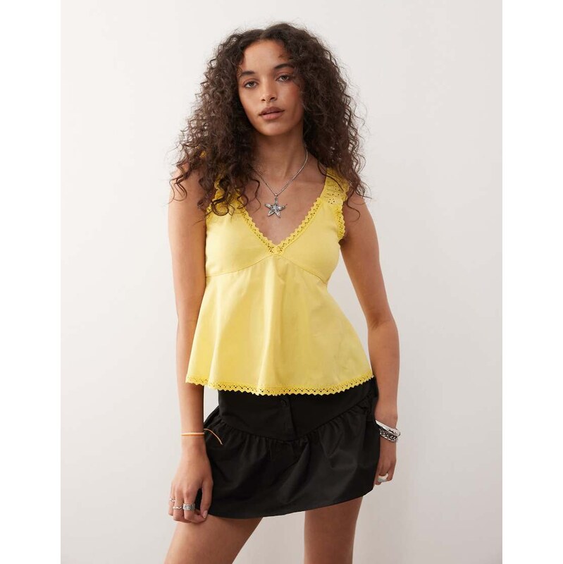 Reclaimed Vintage babydoll poplin cami with broderie and lace trims in 106914324
