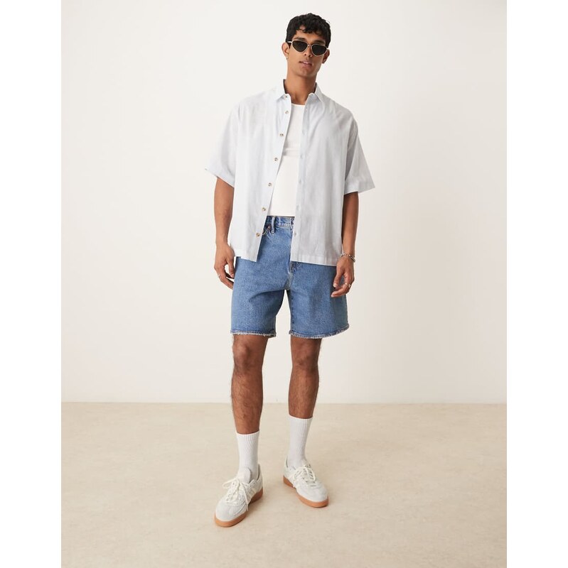 ASOS DESIGN boxy oversized linen look shirt in light blue