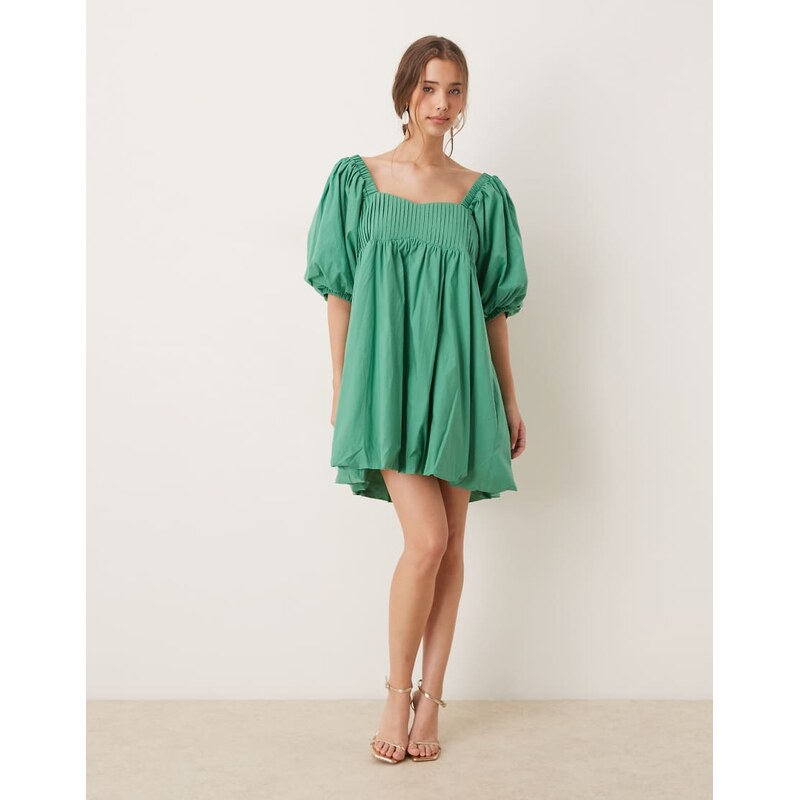 Sister Jane balloon sleeve babydoll mini dress in green 106915684