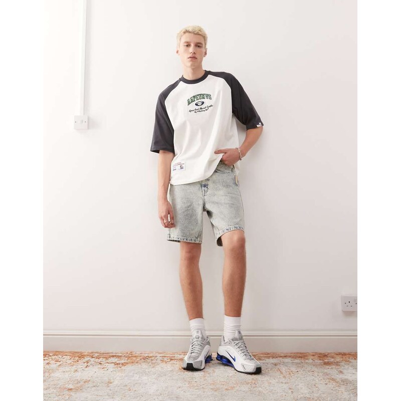 Aape by A Bathing Ape logo denim shorts in light wash-Blue 107246116