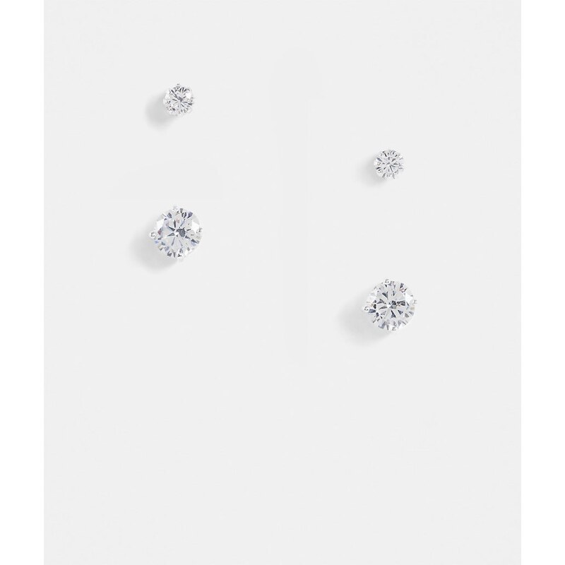 ASOS DESIGN 2 pack stud earring set with crystal in silver 100036457