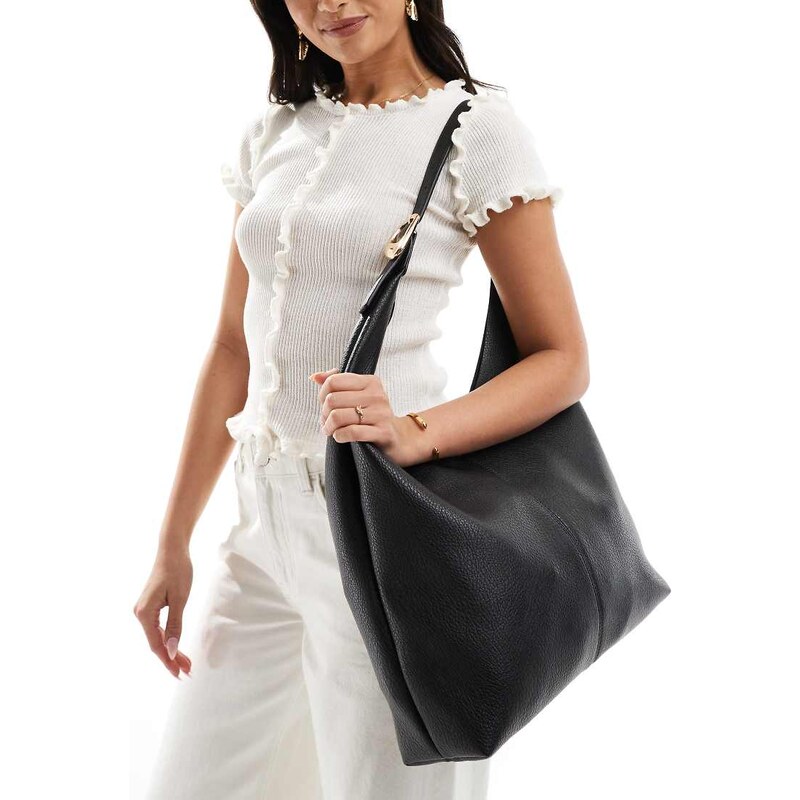 Glamorous slouch shoulder tote bag with molten buckle detail in