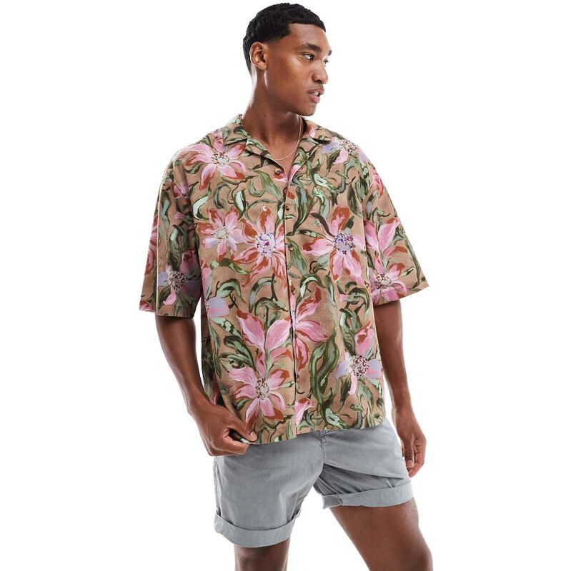 ASOS DESIGN oversized revere shirt with floral print-Multi
