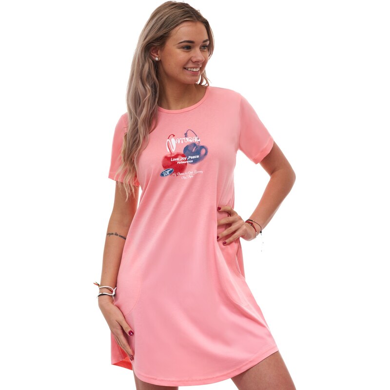 Naspani Dámská růžová košilka NATURAL s třešněmi – krátký rukáv,