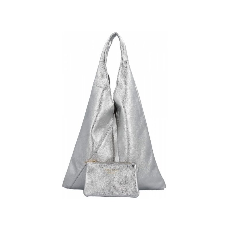 Kožené kabelka shopper bag Vittoria Gotti stříbrná 5820S 114499244