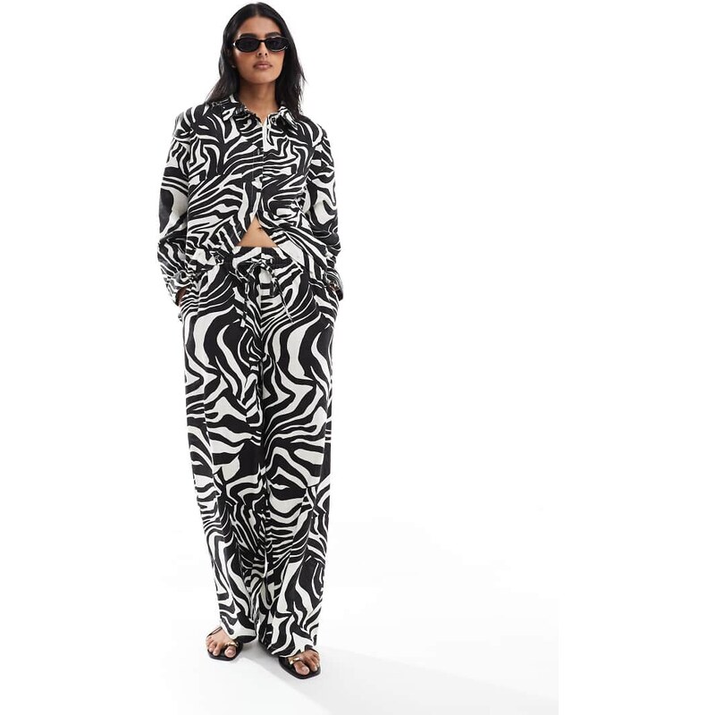ASOS DESIGN linen look pull on trousers co-ord in spliced zebra