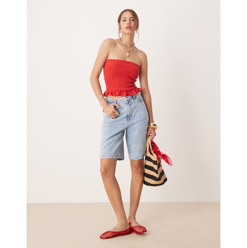 Miss Selfridge denim jort in bleach wash-Blue