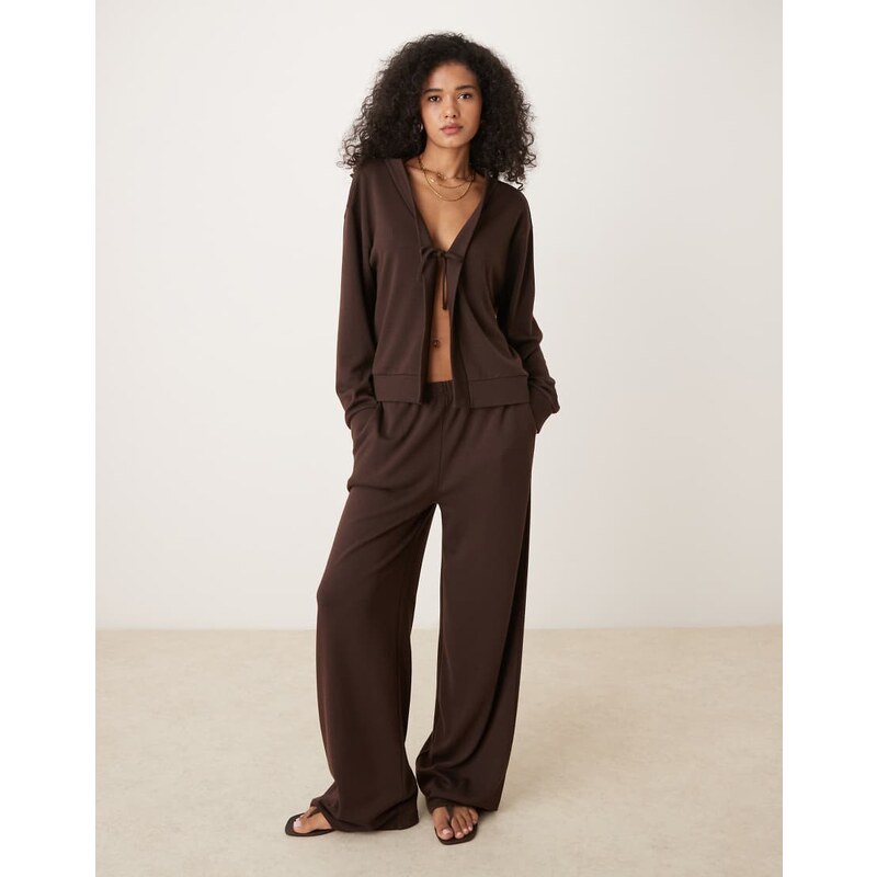 ASOS DESIGN wide leg knit trouser co-ord in chocolate-Brown 108115032