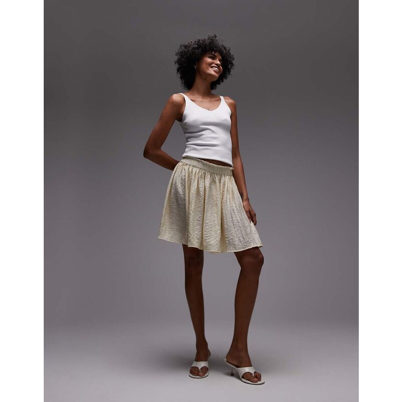 Topshop flippy crinkle mini skirt in sand-Neutral
