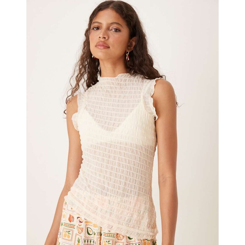 AWARE asymmetric textured top in cream-White 107013879