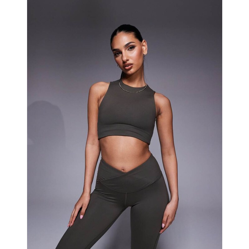 4505 Icon soft touch high neck tank with inner bra in dark olive-Green 115059030
