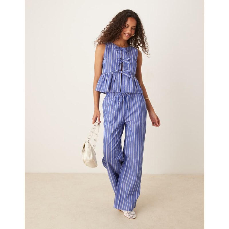 Gina Tricot co-ord cotton poplin relaxed fit trousers in blue