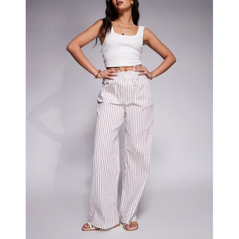 The Couture Club wide leg double layer stripe trouser in beige and 113261390