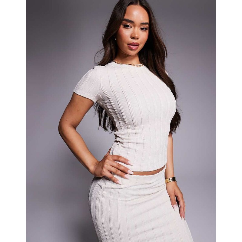 River Island textured baby tee in cream-White