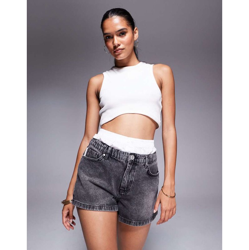 The Couture Club denim shorts in washed grey with detachable boxer 107861796