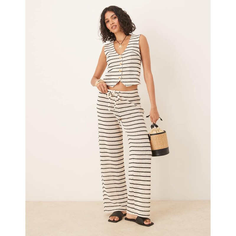 Gina Tricot co-ord crochet straight leg trousers in light beige and 115718763