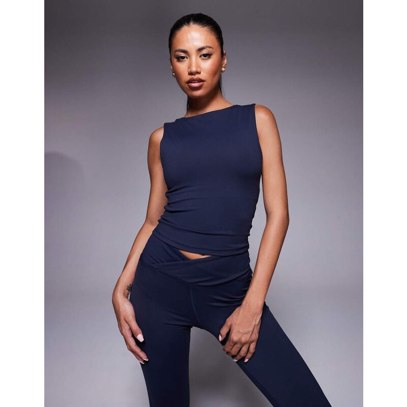 4505 Icon soft touch high neck tank with inner bra in midnight navy 109676030
