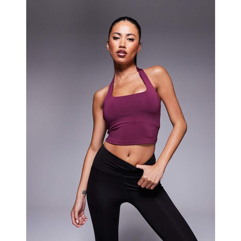 4505 halter neck performance top with inner bra in mulberry-Purple 113070440