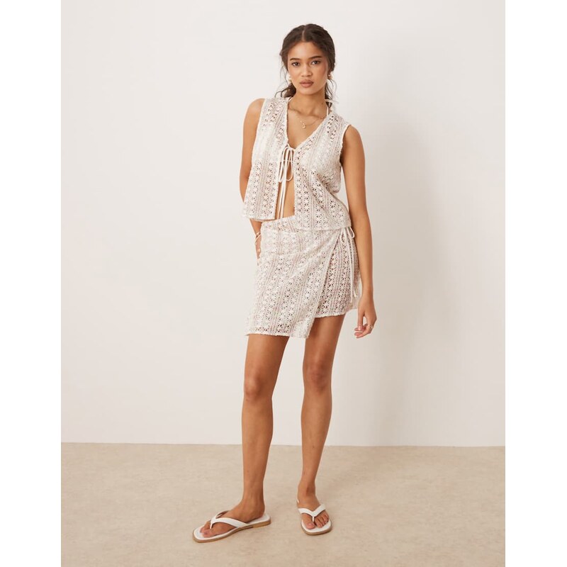 Esmee Exclusive tie side mini beach skirt in pink & green broderie 107014087