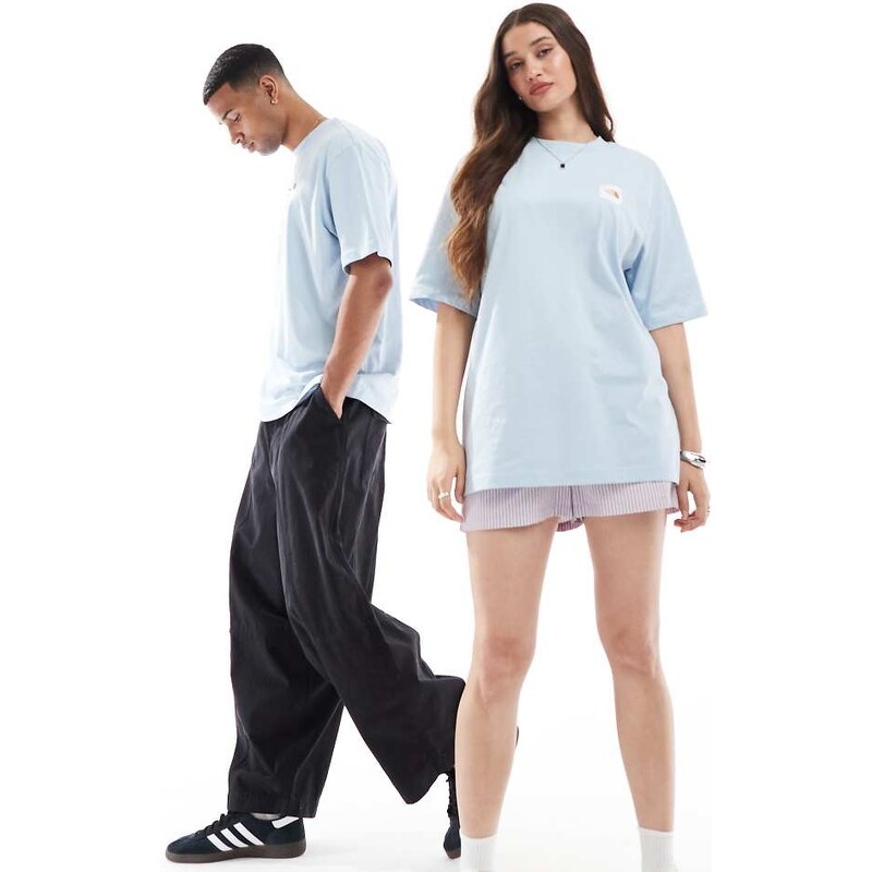 The North Face Dome Tent backprint oversized t-shirt in light blue 107014091