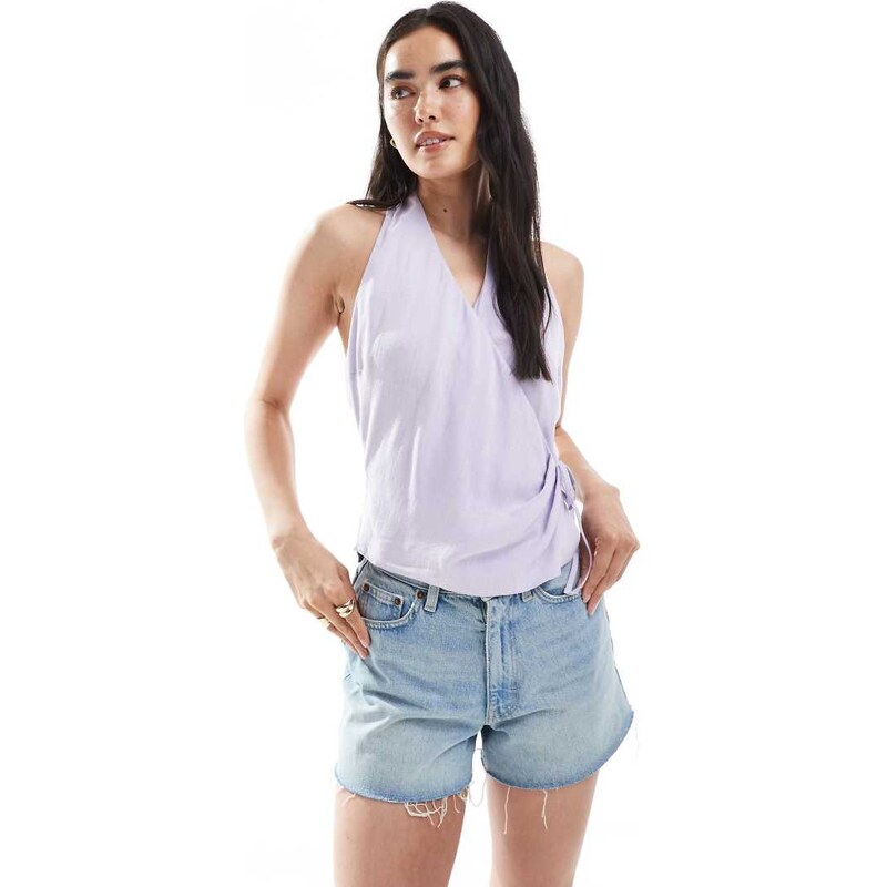 ASOS DESIGN sleeveless wrap tie side top in lilac-Purple 107014122