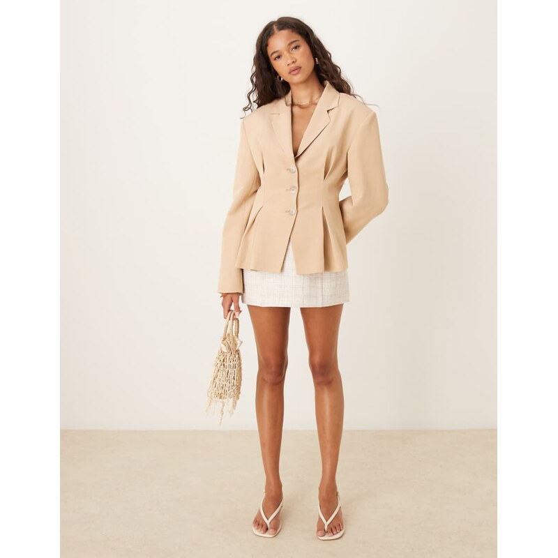 ASOS DESIGN linen blend cinch waist blazer in neutral 107014124
