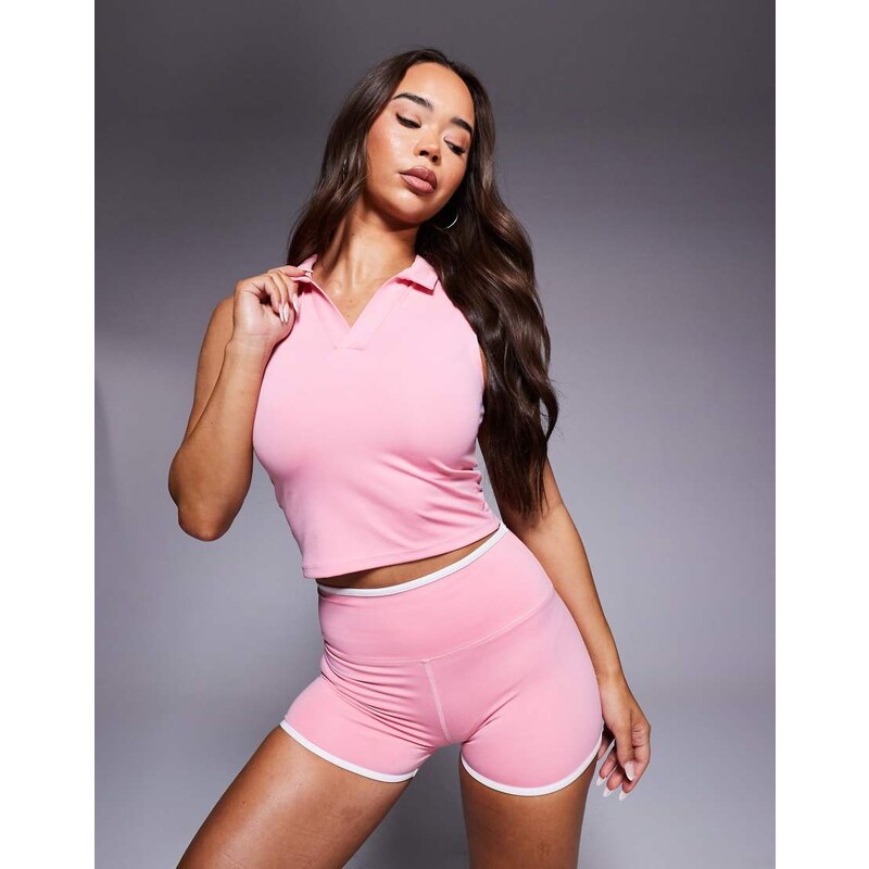 4505 Tennis active sleeveless cropped polo shirt in rosy pink 107014130