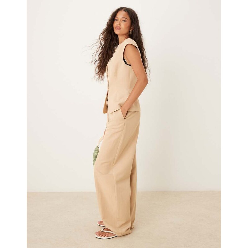 ASOS DESIGN linen blend tailored barrel leg trouser in neutral 107014132