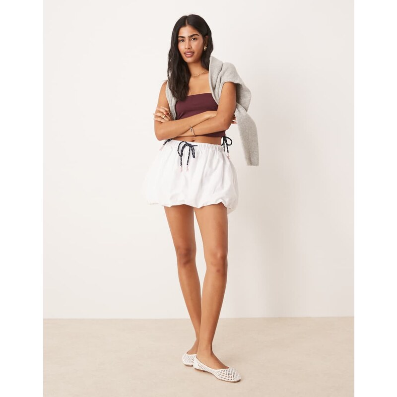 ASOS DESIGN puffball mini skirt with sporty drawcords in white