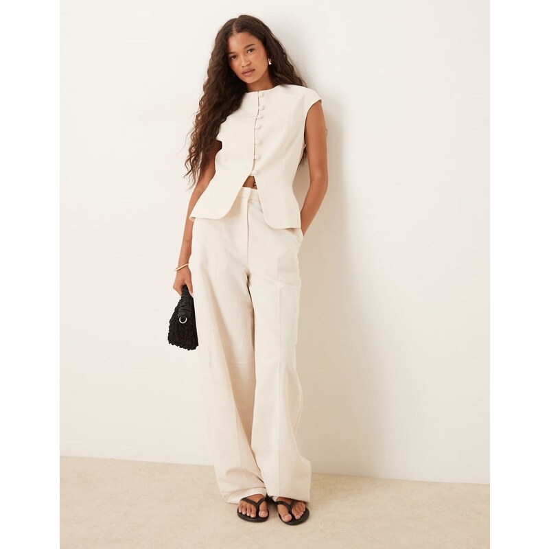 ASOS DESIGN linen blend tailored barrel leg trouser in ivory-White 112248454