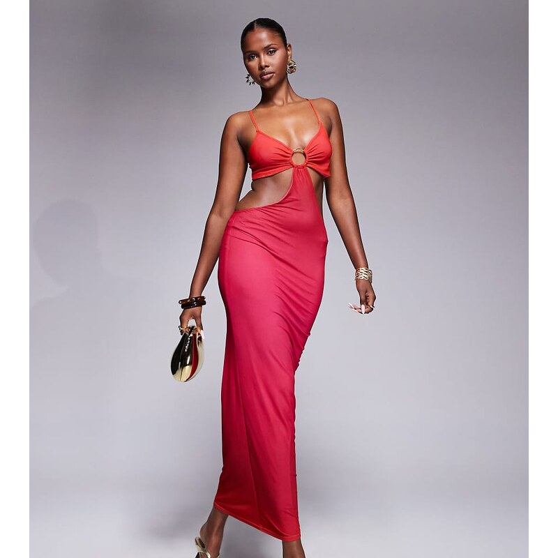 Kaiia exclusive double layered slinky ring detail cut out maxi dress 107025319