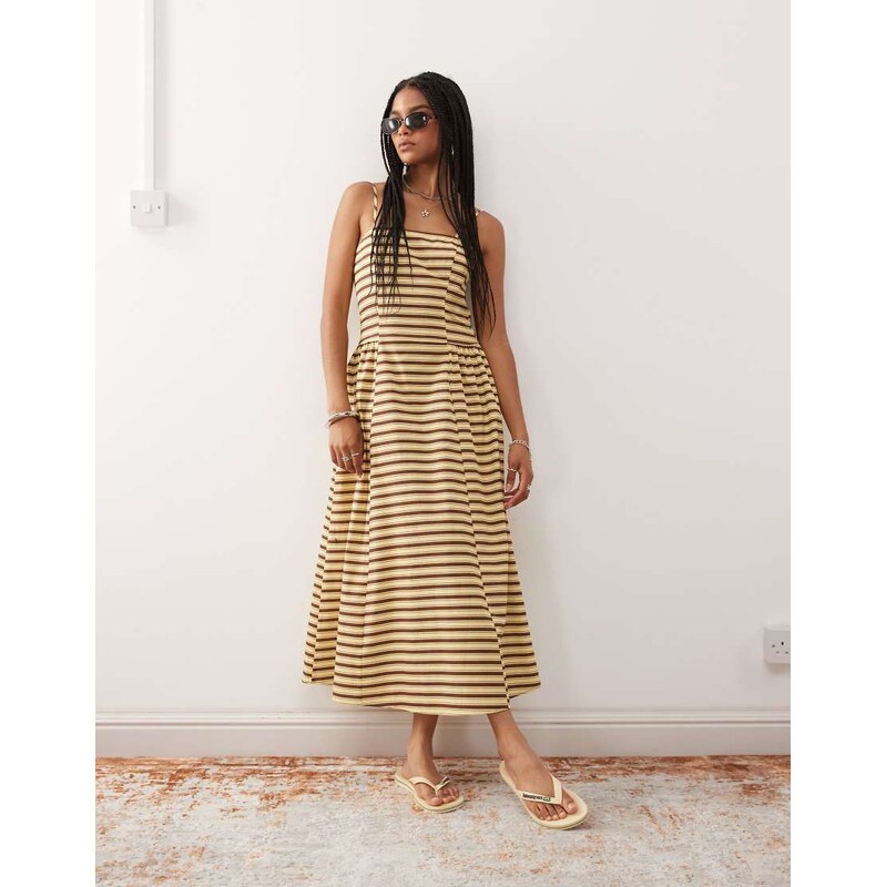 Reclaimed Vintage midi summer dress with waist seam details in butter 107020278