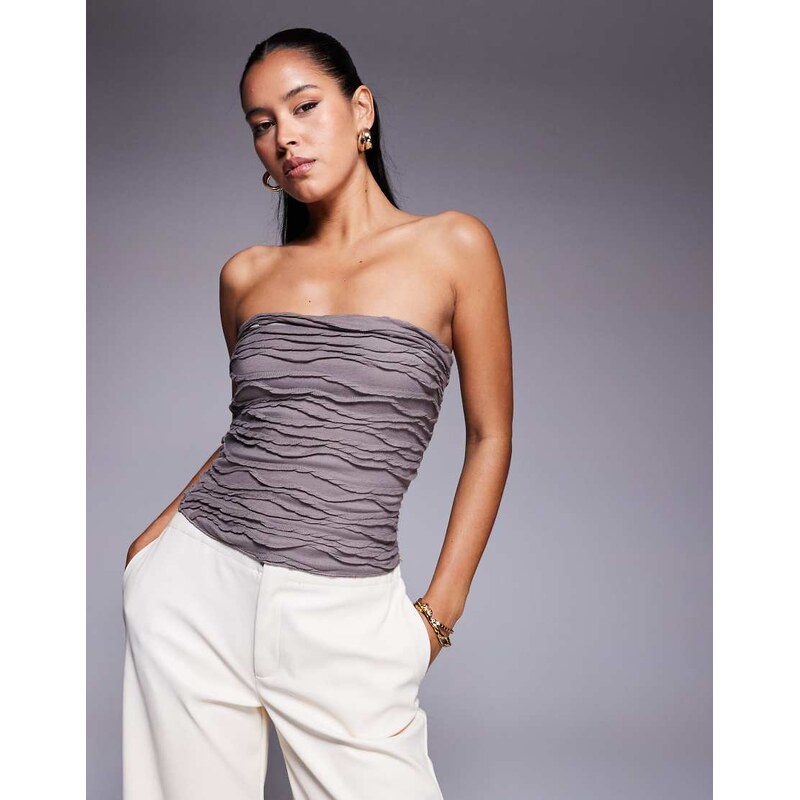 Princess Polly Cecile textured ripple bandeau top in mocha brown