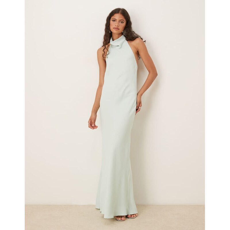 Mango halter neck satin dress in pale mint-Green 107020288