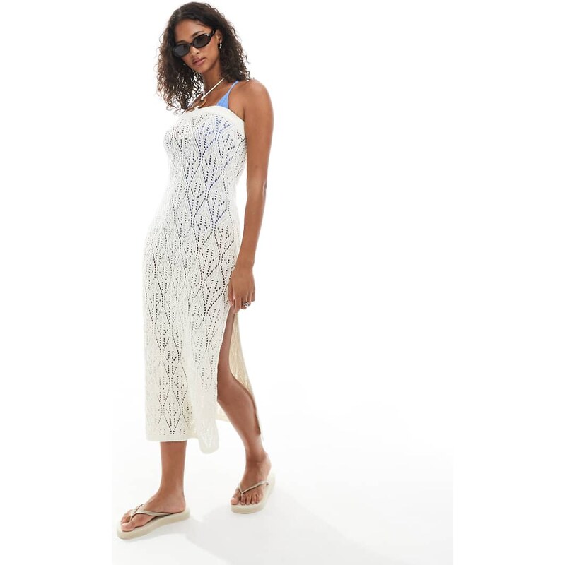 Miss Selfridge o ring bandeau crochet maxi dress in cream-White 107020397