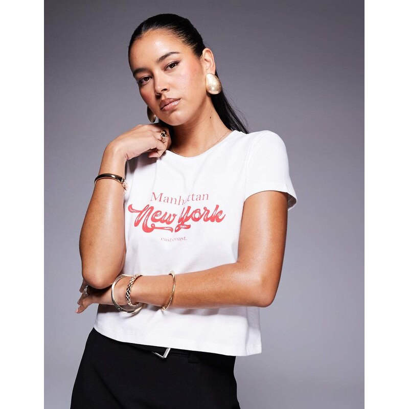 Princess Polly East Coast NYC cropped New York baby tee in white 107025132