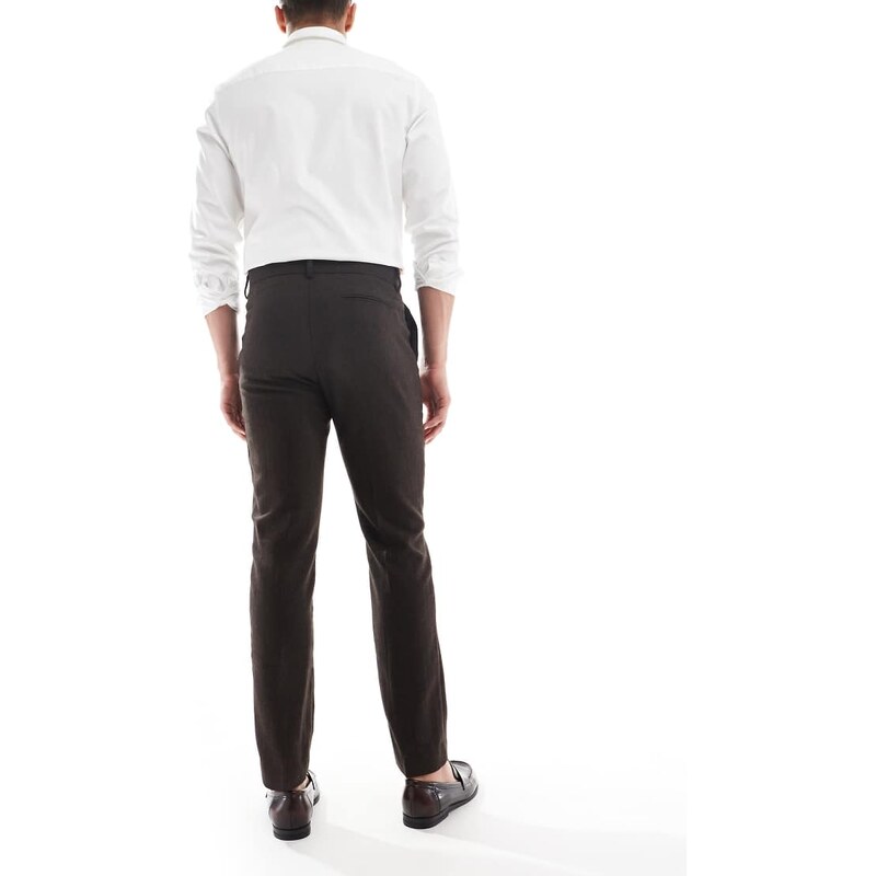 ASOS DESIGN wool rich slim suit trousers in brown herringbone