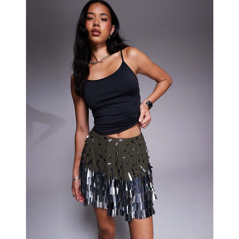 ASOS DESIGN tear drop sequin mini skirt in green