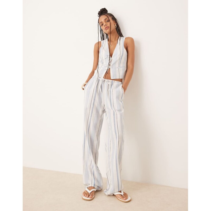 Iisla & Bird beach trouser co-ord in light blue stripe 113271621