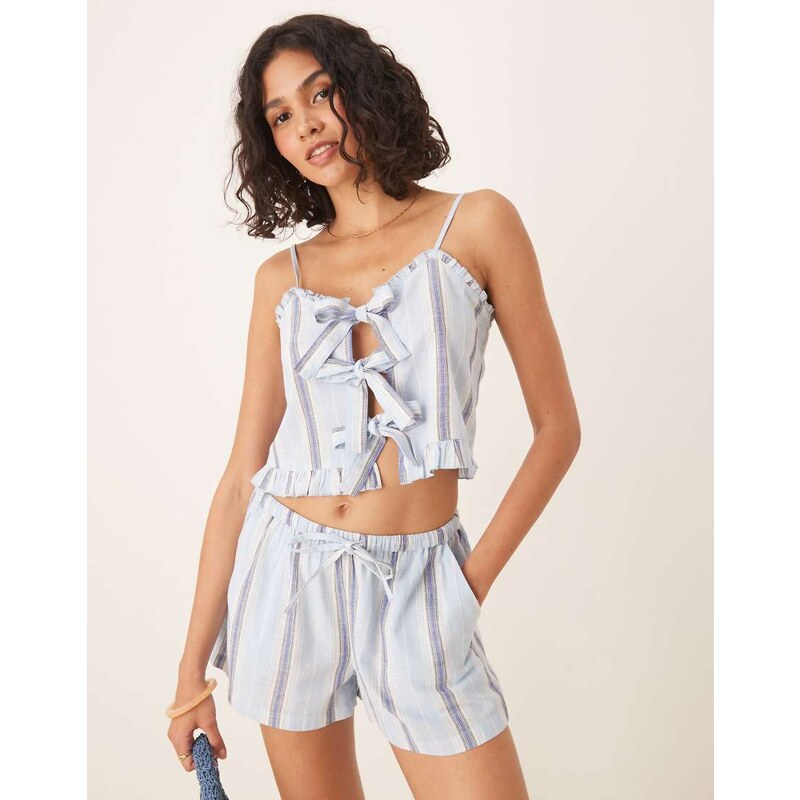 Iisla & Bird tie front beach top co-ord in light blue stripe 115185001